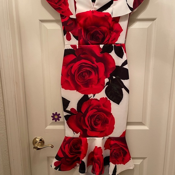 Off the shoulder midi tulip hem floral dress - Picture 1 of 4